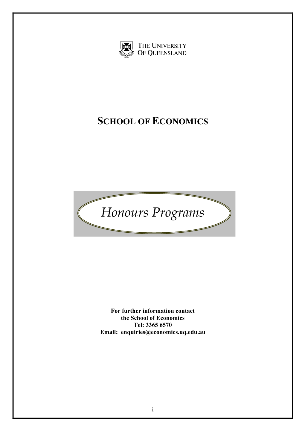 SCHOOL of ECONOMICS Honours Programs