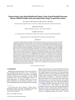 Characterizing Congo Basin Rainfall and Climate Using Tropical Rainfall Measuring Mission (TRMM) Satellite Data and Limited Rain Gauge Ground Observations