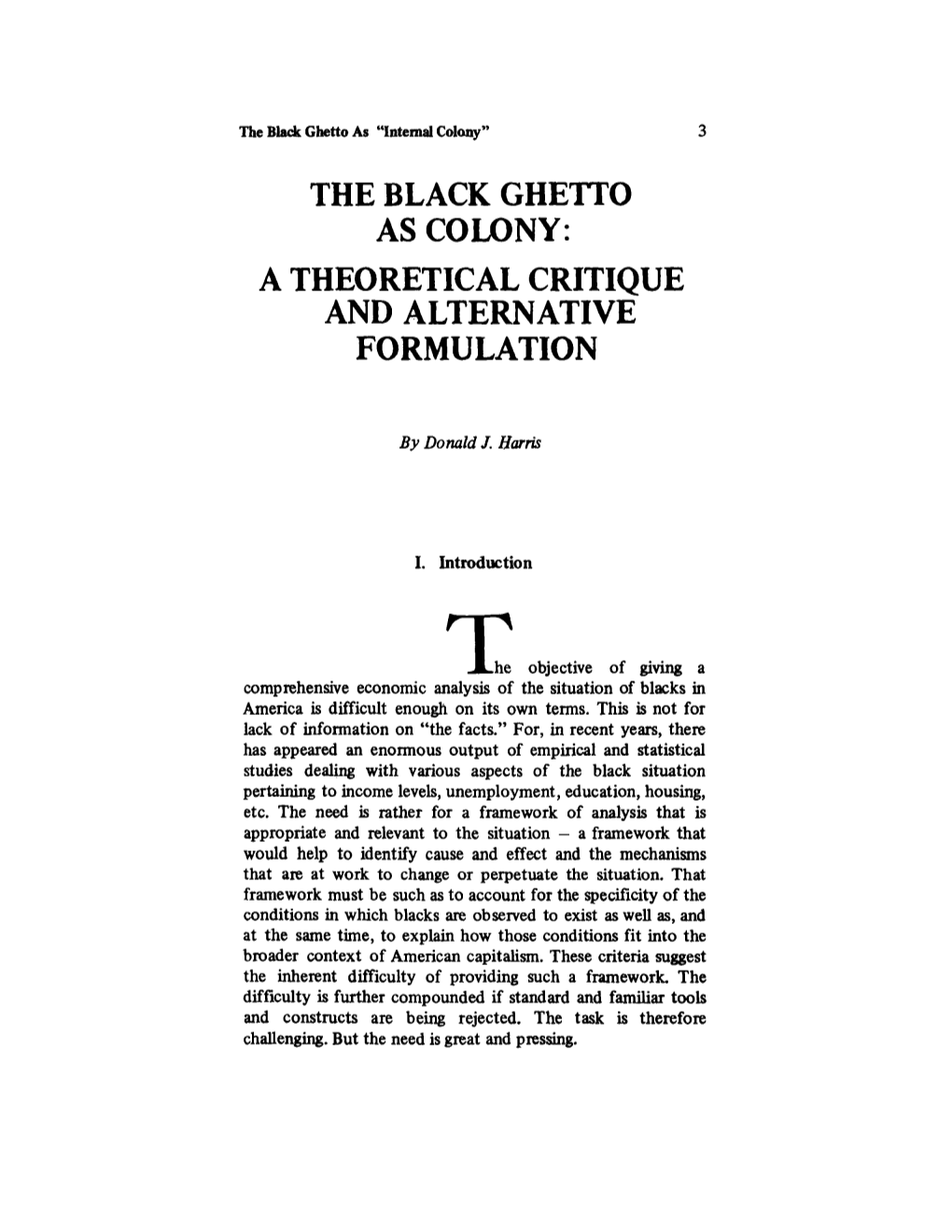 The Black Ghetto As Internal Colony