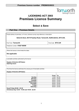 Premises Licence Summary