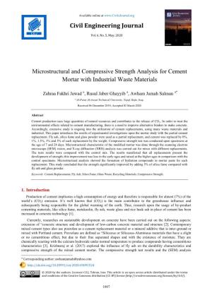 Microstructural and Compressive Strength Analysis for Cement Mortar with Industrial Waste Materials