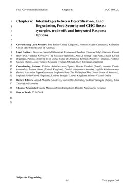 Interlinkages Between Desertification, Land Degradation, Food Security and GHG 3 Fluxes: Synergies, Trade-Offs and Integrated Response Options