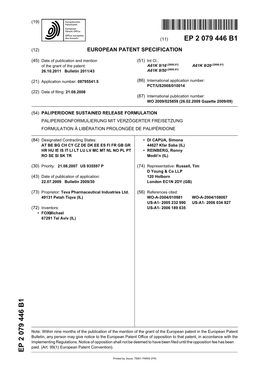 European Patent Office of Opposition to That Patent, in Accordance with the Implementing Regulations