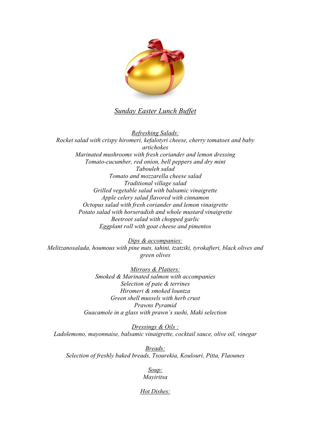 Sunday Easter Lunch Buffet