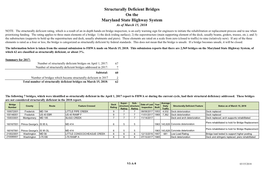 Structurally Deficient Bridges on the Maryland State Highway System
