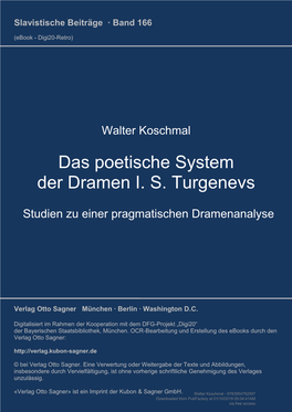 Das Poetische System Der Dramen I. S. Turgenevs