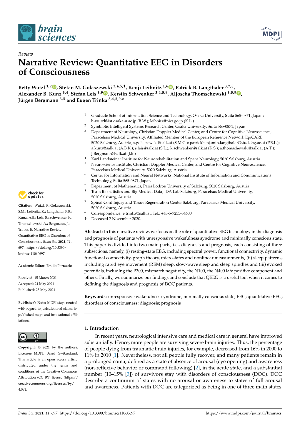 Quantitative EEG in Disorders of Consciousness