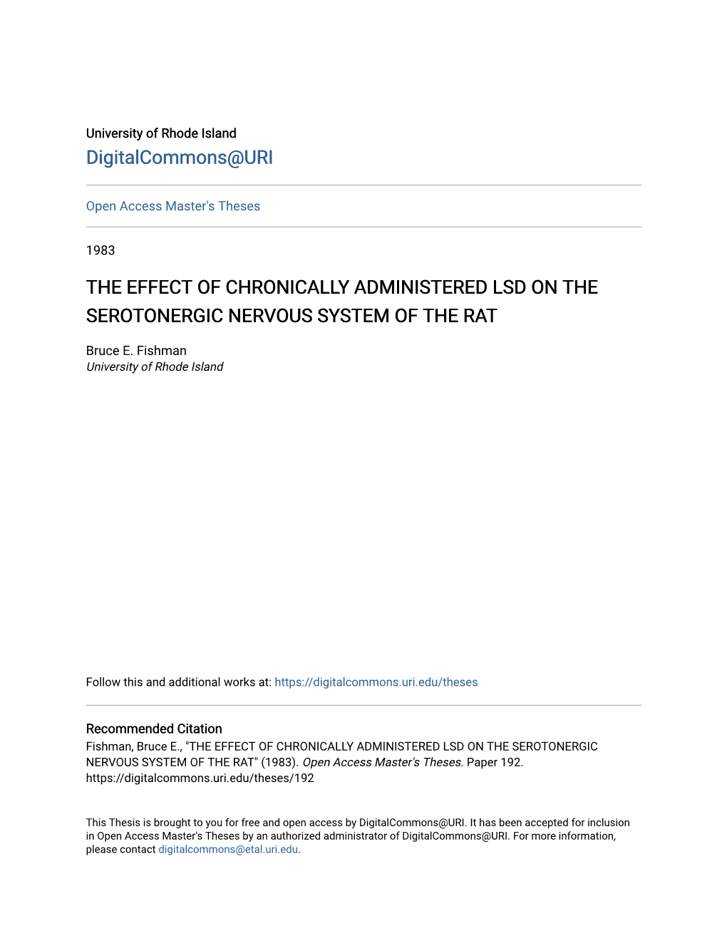 The Effect of Chronically Administered Lsd on the Serotonergic Nervous System of the Rat