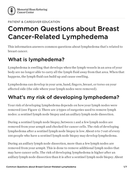 Common Questions About Breast Cancer-Related Lymphedema