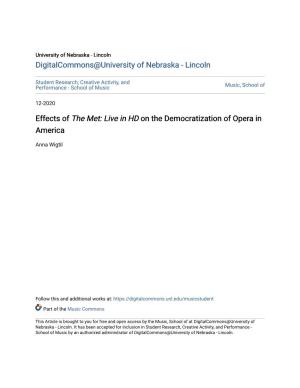 Effects of the Met: Live in HD on the Democratization of Opera in America