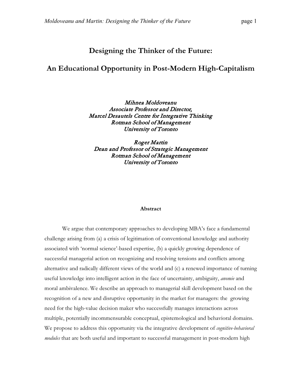 Choosing Among Beliefs and Reasoning About Choices Integrative Thinking Through the Prism of Theories of Rational Choice And