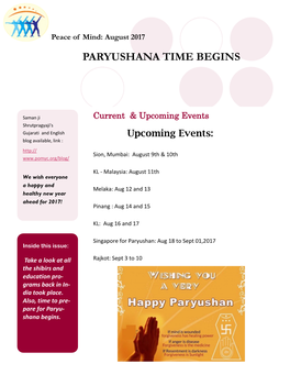 Paryushana Time Begins