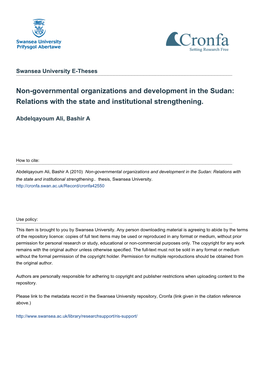Non-Governmental Organizations and Development in the Sudan: Relations with the State and Institutional Strengthening
