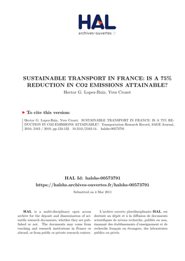 SUSTAINABLE TRANSPORT in FRANCE: IS a 75% REDUCTION in CO2 EMISSIONS ATTAINABLE? Hector G