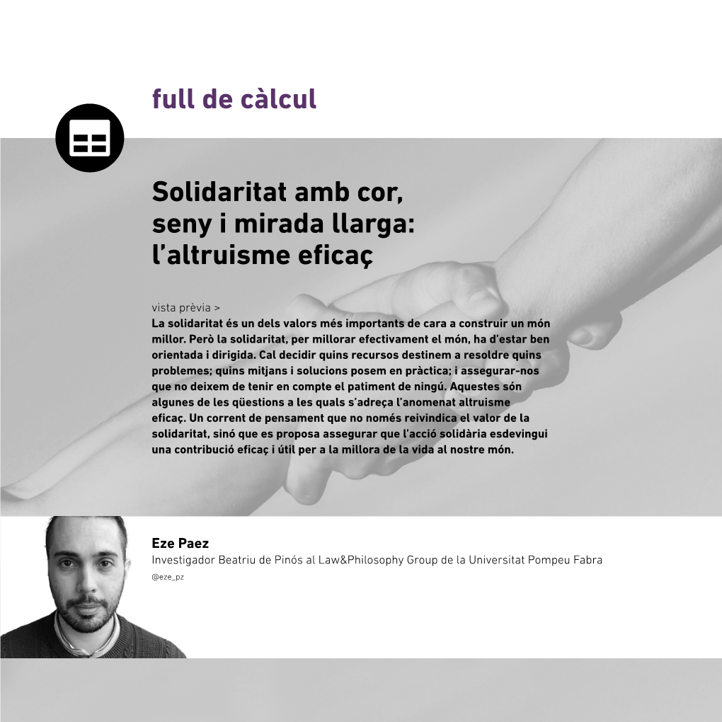 L'altruisme Eficaç Full De Càlcul