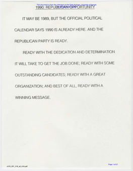 Republican Opportunity It May Be 1989, but the Official