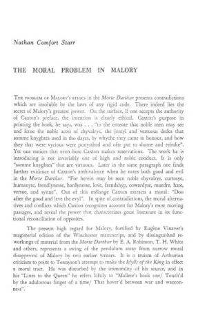The Moral Problem in Malory