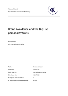 Brand Avoidance and the Big Five Personality Traits