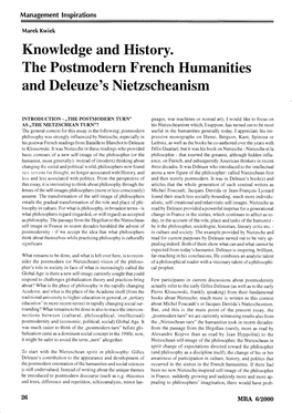 Knowledge and History. the Postmodern French Humanities and Deleuze's Nietzscheanism