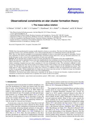 Observational Constraints on Star Cluster Formation Theory I