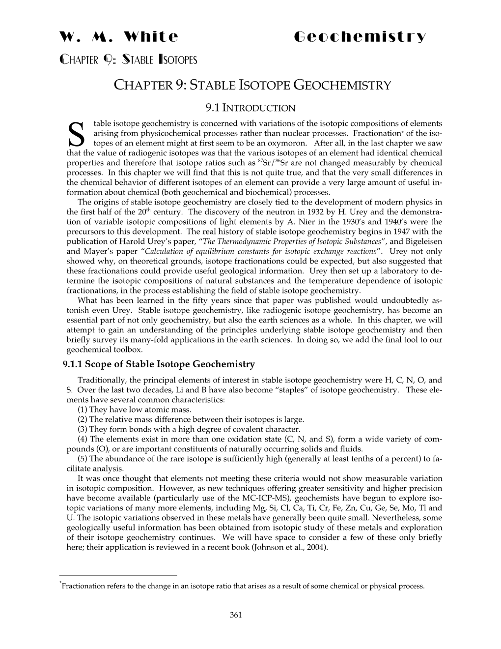 W. M. White Geochemistry Chapter 9: Stable Isotopes