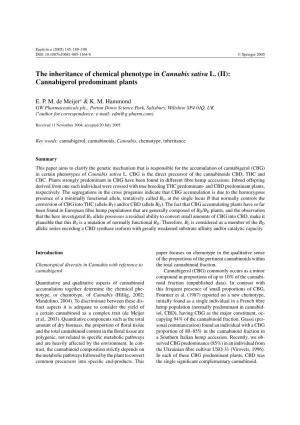 The Inheritance of Chemical Phenotype in Cannabis Sativa L. (II): Cannabigerol Predominant Plants