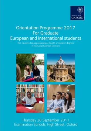 Orientation Programme 2017 for Graduate