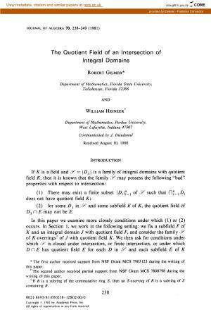 The Quotient Field of an Intersection of Integral Domains