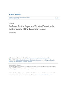 Anthropological Aspects of Marian Devotion for the Formation of the 'Feminine Genius' Danielle Peters