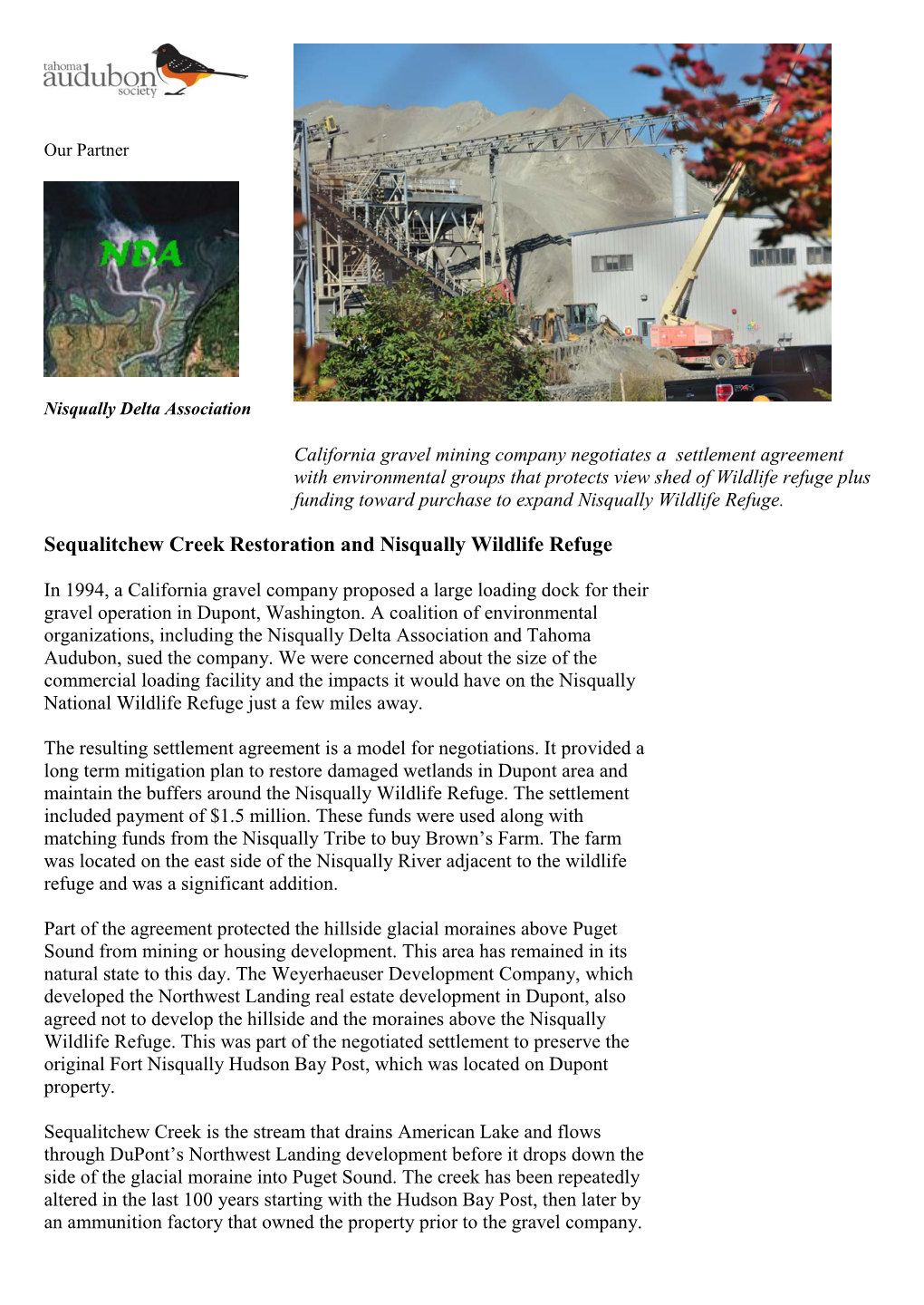 Sequalitchew Creek Restoration and Nisqually Wildlife Refuge