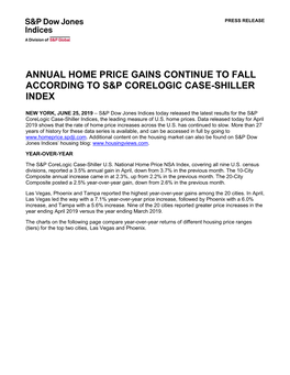 Annual Home Price Gains Continue to Fall According to S&P Corelogic Case-Shiller Index