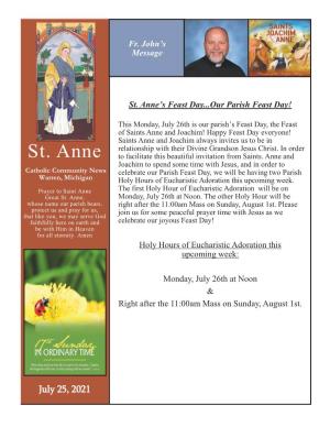St. Anne’S Feast Day...Our Parish Feast Day!