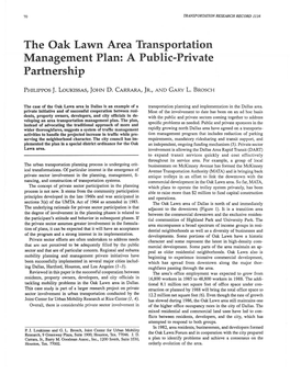 The Oak Lawn Area Transportation Management Plan: a Public-Private Partnership