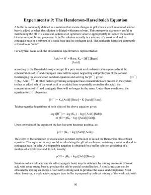 Experiment # 9: the Henderson-Hasselbalch Equation