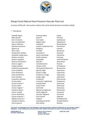 Kitsap Forest Natural Area Preserve Vascular Plant List