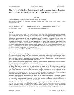 The Views of Elite Bodybuilding Athletes Concerning Doping Training, Their Level of Knowledge About Doping, and Values Education in Sport