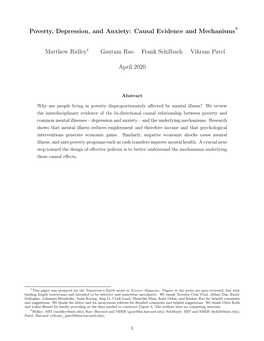 Poverty, Depression, and Anxiety: Causal Evidence and Mechanisms