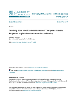 Teaching Joint Mobilizations in Physical Therapist Assistant Programs: Implications for Instruction and Policy
