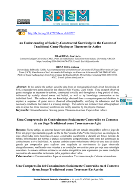 1 an Understanding of Socially-Constructed Knowledge in the Context of Traditional Game-Playing As Theorems-In-Action Uma Compre