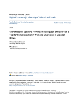 Silent Needles, Speaking Flowers: the Language of Flowers As a Tool for Communication in Women’S Embroidery in Victorian Britain