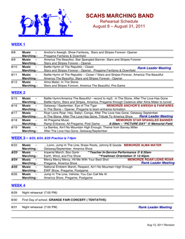 SCAHS MARCHING BAND Rehearsal Schedule August 8 – August 31, 2011