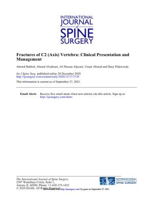 Management Fractures of C2 (Axis) Vertebra: Clinical Presentation