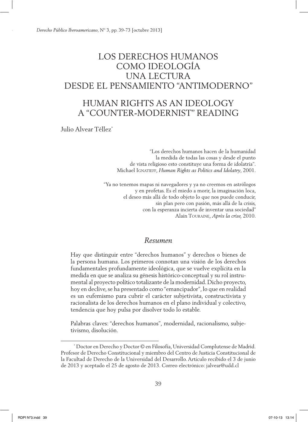 Los Derechos Humanos Como Ideología Una Lectura Desde El Pensamiento “Antimoderno” Human Rights As an Ideology a “Counter