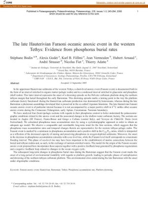 The Late Hauterivian Faraoni Oceanic Anoxic Event in the Western Tethys: Evidence from Phosphorus Burial Rates