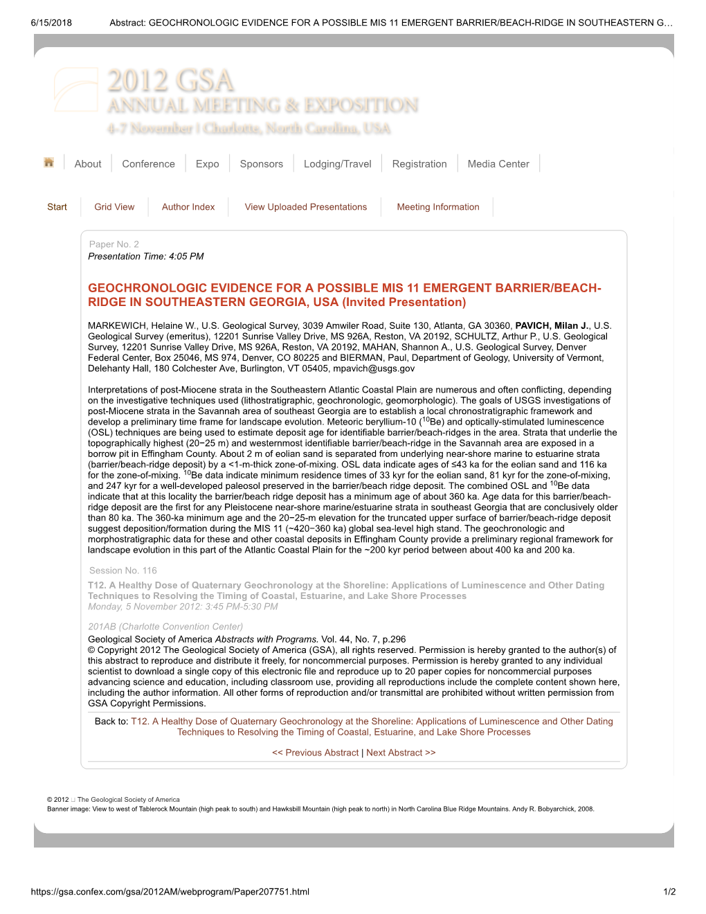 Geochronologic Evidence for a Possible Mis 11 Emergent Barrier/Beach-Ridge in Southeastern G…