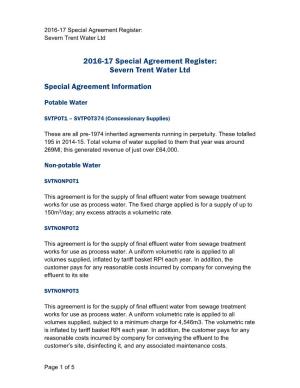 2016-17 Special Agreement Register: Severn Trent Water Ltd Page 1 of 5