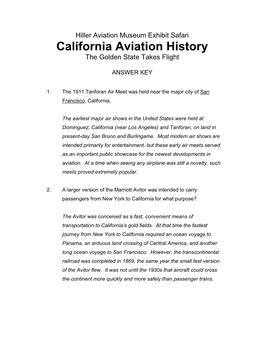 Hiller Aviation Museum Exhibit Safari California Aviation History the Golden State Takes Flight