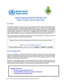 Epidemiological Bulletin Number 59 Week 19 (Week Ending 16 May 2010)