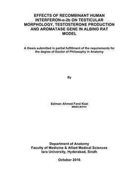 EFFECTS of RECOMBINANT HUMAN INTERFERON-Α-2B on TESTICULAR MORPHOLOGY, TESTOSTERONE PRODUCTION and AROMATASE GENE in ALBINO RAT MODEL