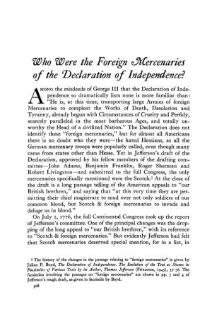 Who Were the Foreign ^Mercenaries of the 'Declaration of Independence?